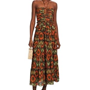 Ulla Johnson Orange and Green Strapless Dress